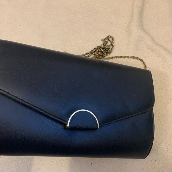Vintage ANDE' Dark Blue Clutch Purse Evening Handbag Gold Chain Shoulder Strap - Picture 2 of 12